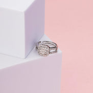 Rings - Cushion Cluster Rhodium Ring - Opal Touch