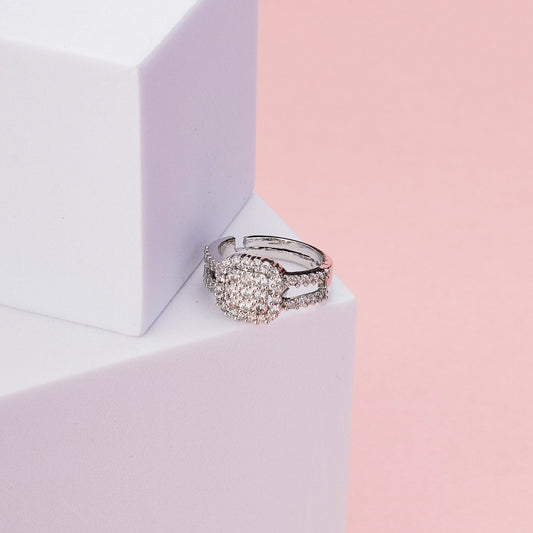 Rings - Cushion Cluster Rhodium Ring - Opal Touch