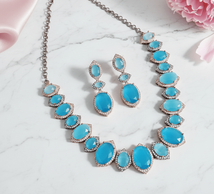 Cyan Serenity Necklace in Black Plated - Opal Touch