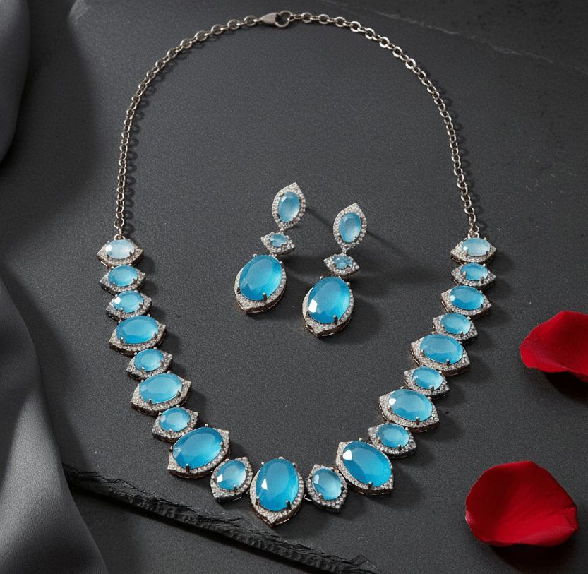 Cyan Serenity Necklace in Black Plated - Opal Touch