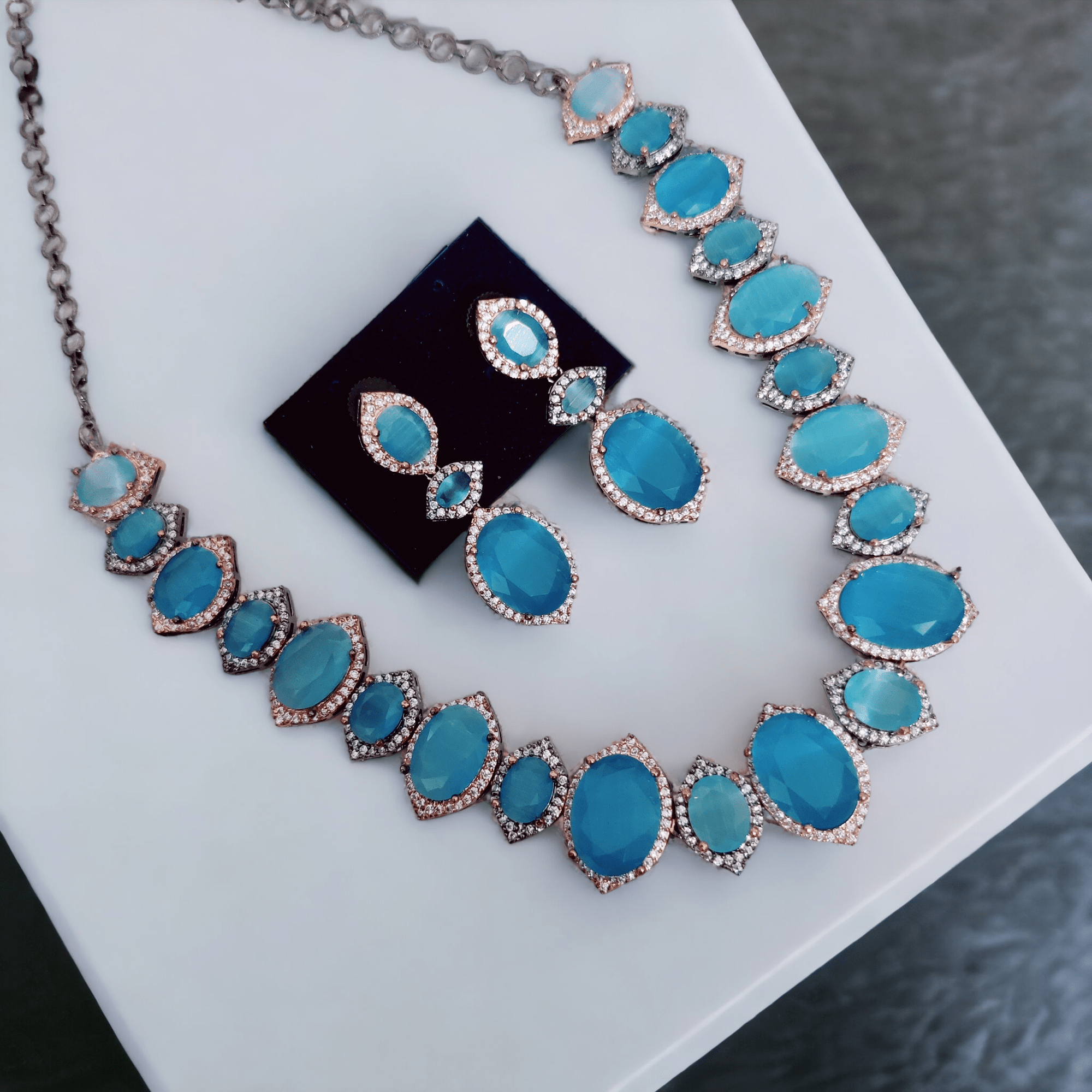 Opal Touch - Cyan Serenity Necklace in Black Plated - Necklace
