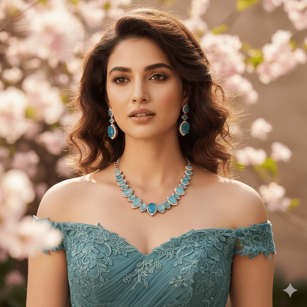 Cyan Serenity Necklace in Black Plated - Opal Touch