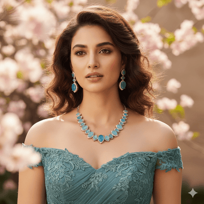 Cyan Serenity Necklace in Black Plated - Opal Touch