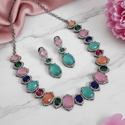Cyan Serenity Necklace in Black Plated - Opal Touch