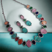 Opal Touch - Cyan Serenity Necklace in Black Plated - Necklace