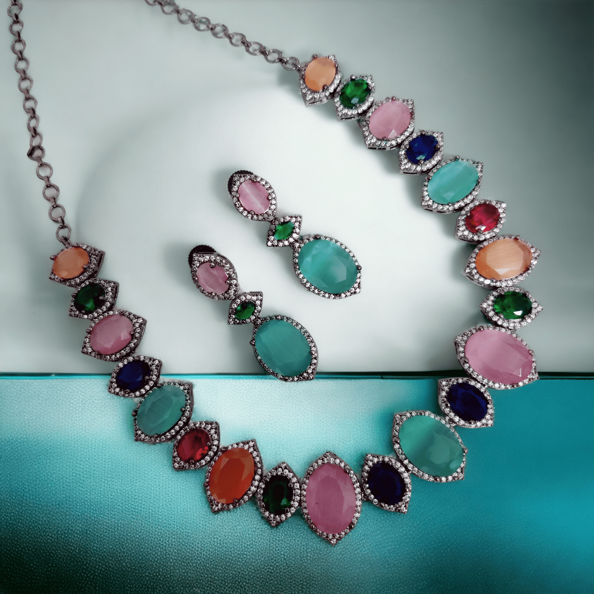 Opal Touch - Cyan Serenity Necklace in Black Plated - Necklace