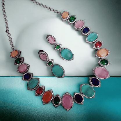 Opal Touch - Cyan Serenity Necklace in Black Plated - Necklace