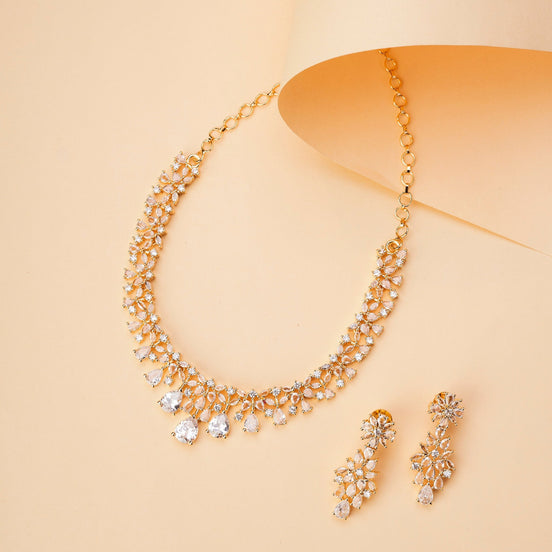 Necklace - Cz Elegance Gold Plated Necklace - Opal Touch
