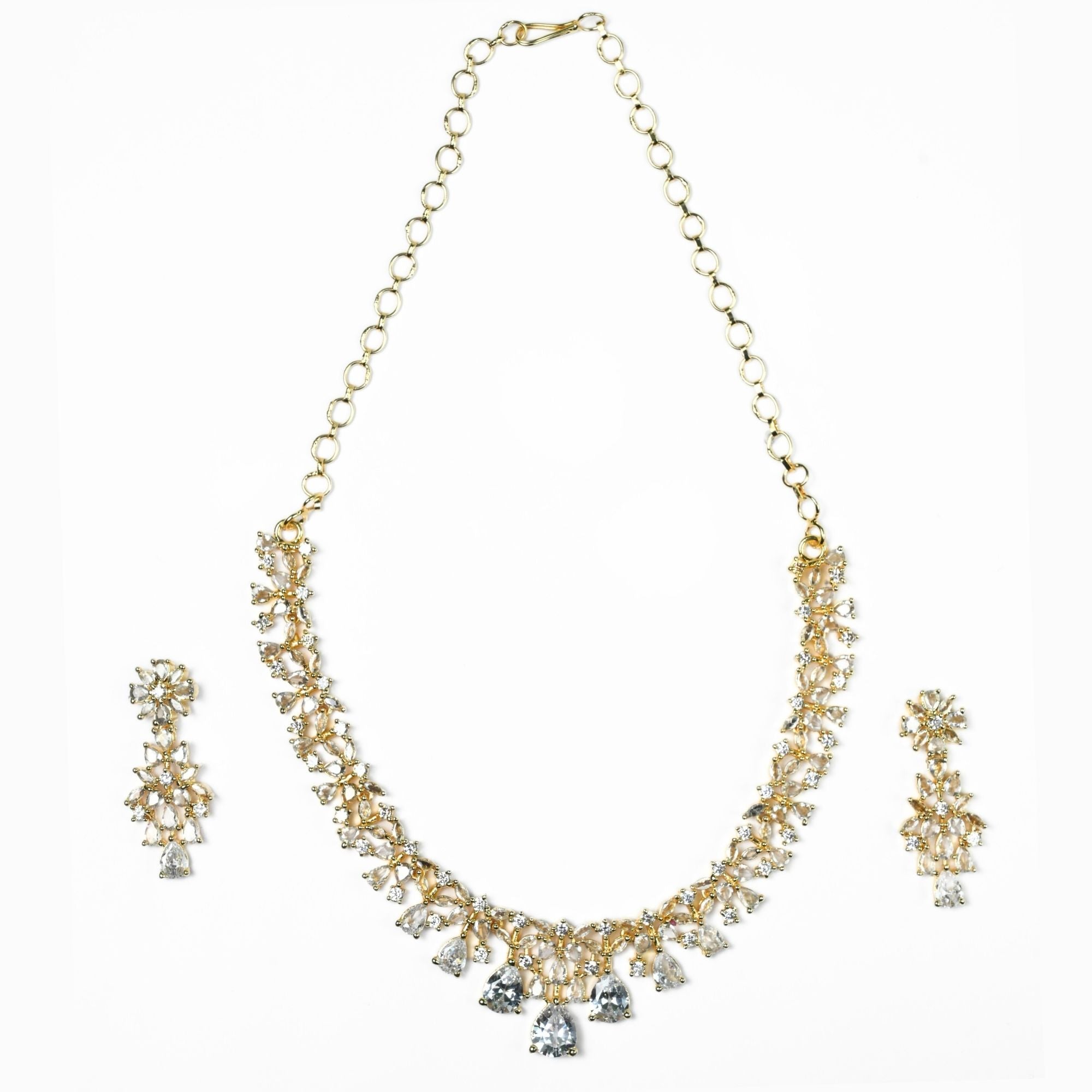 Necklace - Cz Elegance Gold Plated Necklace - Opal Touch