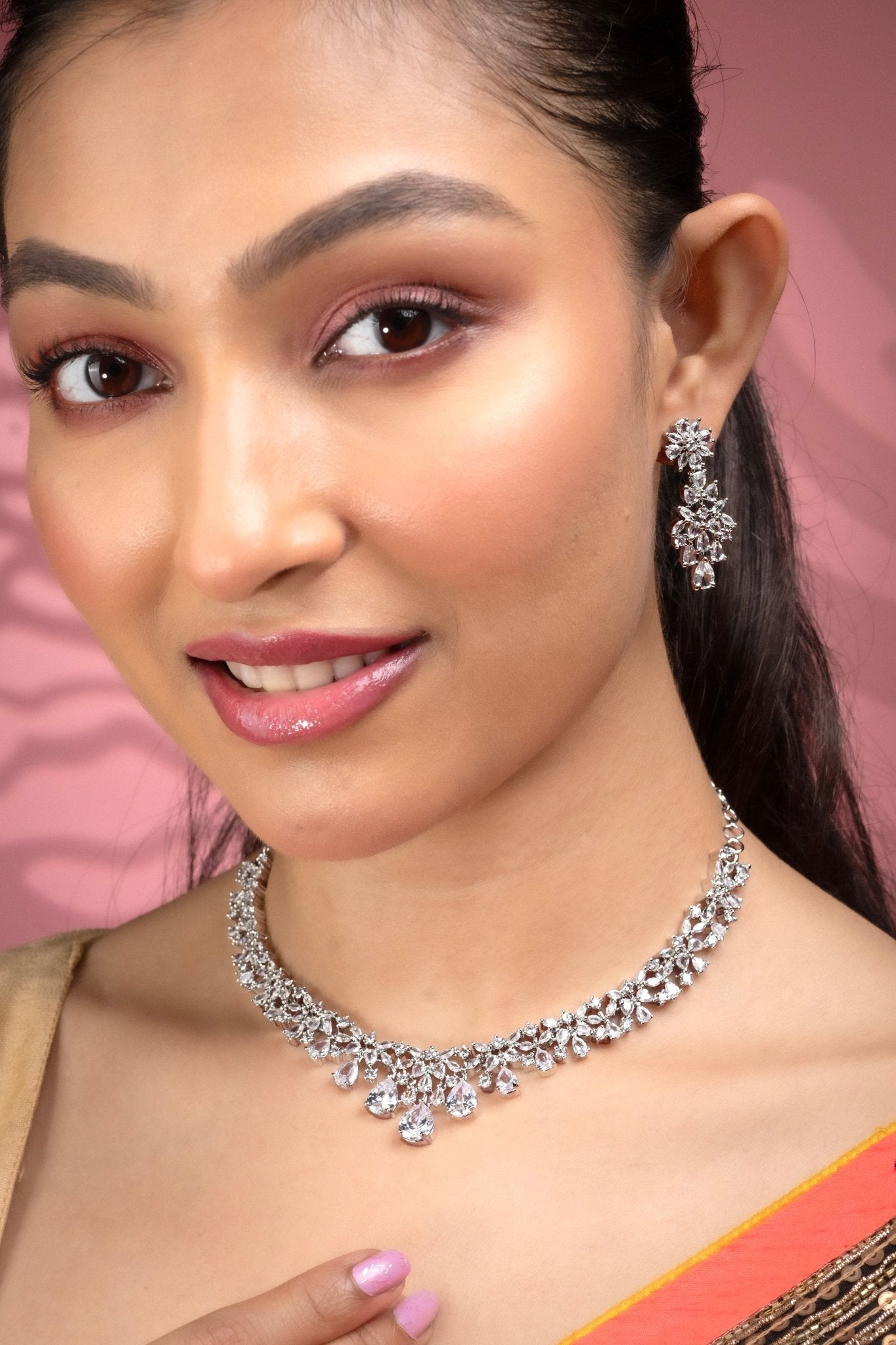 Necklace - Cz Elegance Rhodium Necklace - Opal Touch