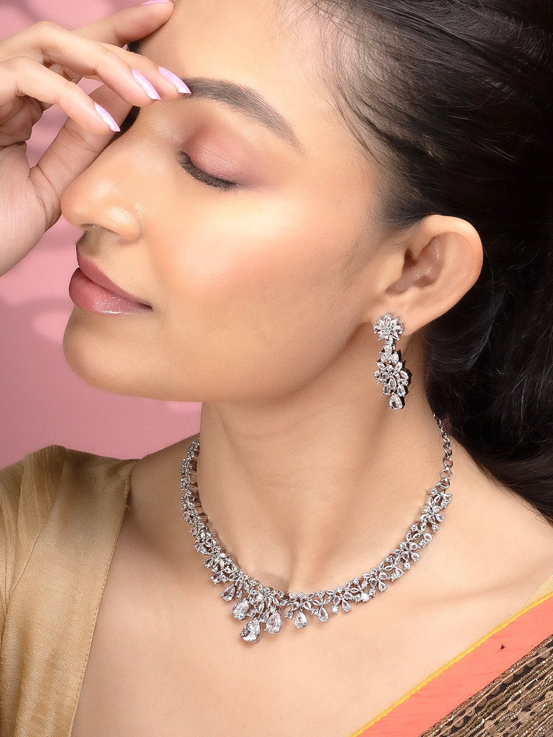 Necklace - Cz Elegance Rhodium Necklace - Opal Touch