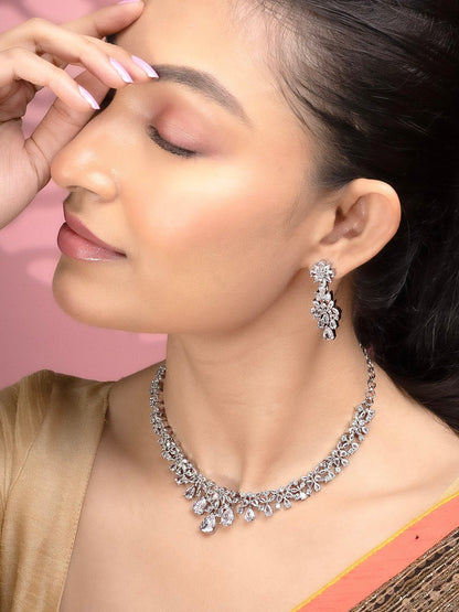 Necklace - Cz Elegance Rhodium Necklace - Opal Touch