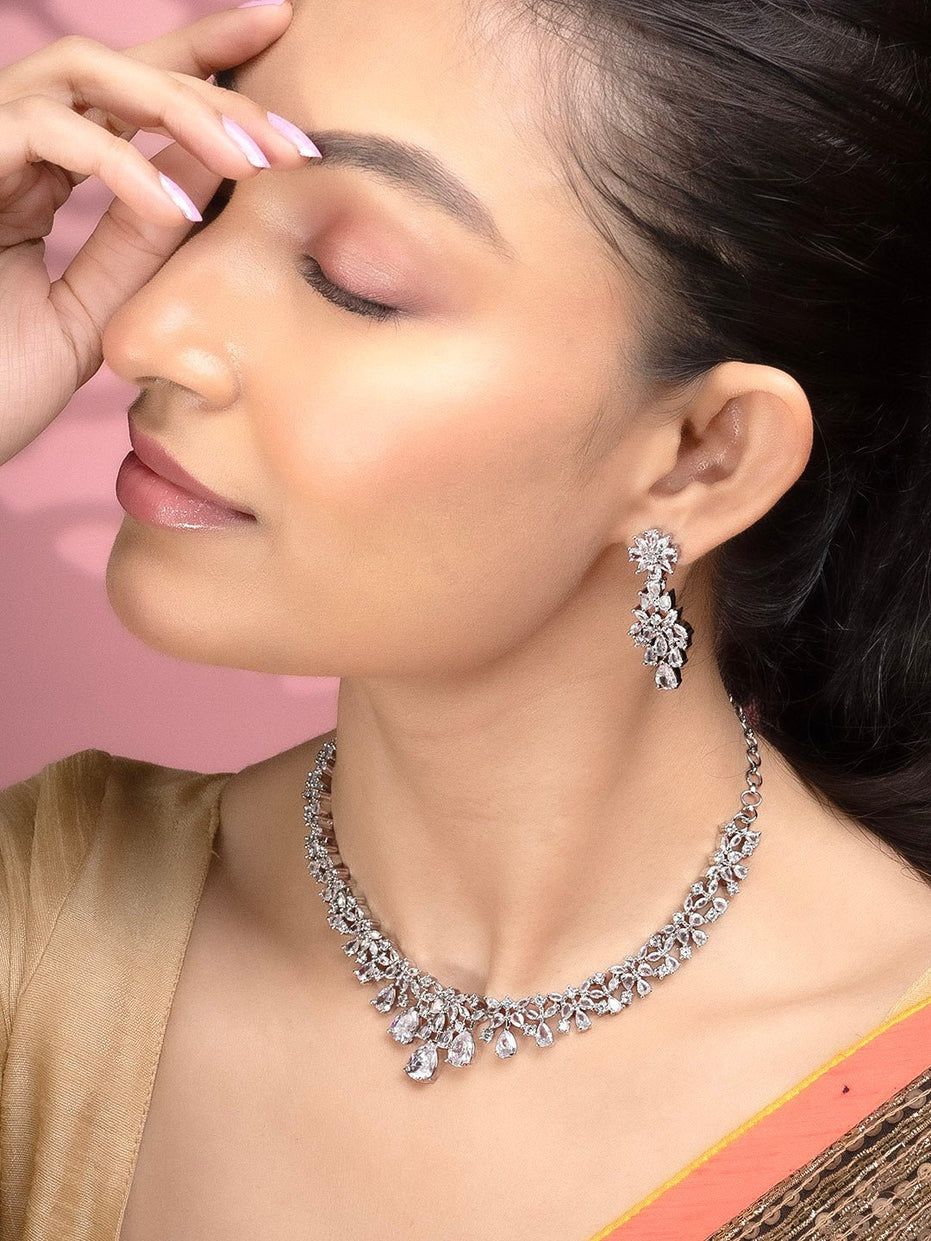 Necklace - Cz Elegance Rhodium Necklace - Opal Touch