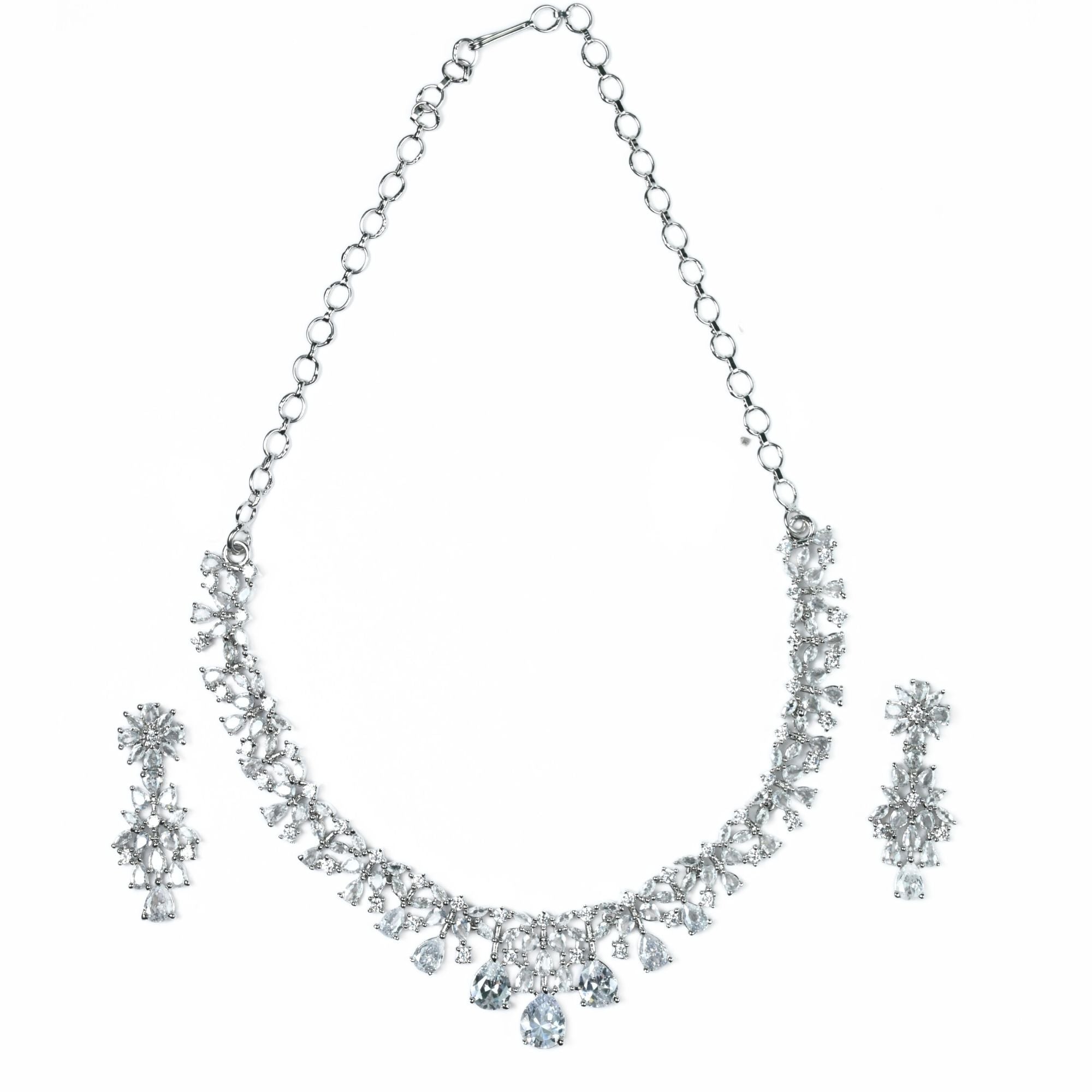 Necklace - Cz Elegance Rhodium Necklace - Opal Touch