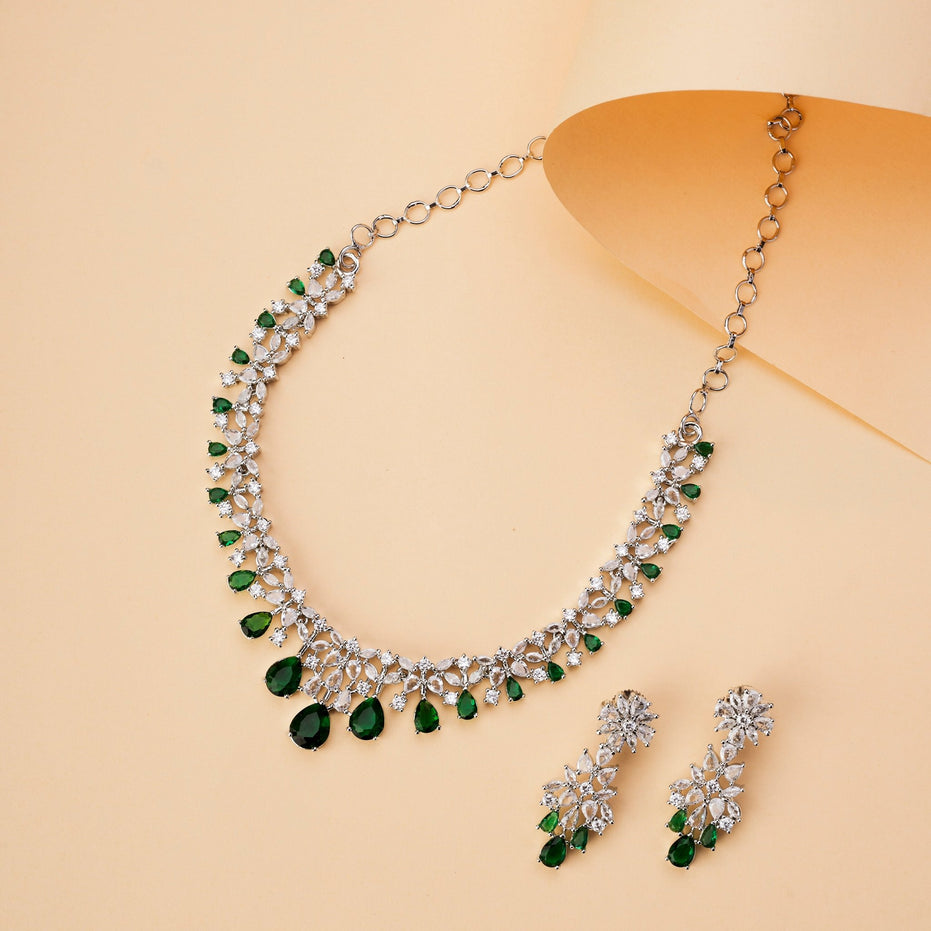 Necklace - Cz Elegance Rhodium Necklace - Opal Touch