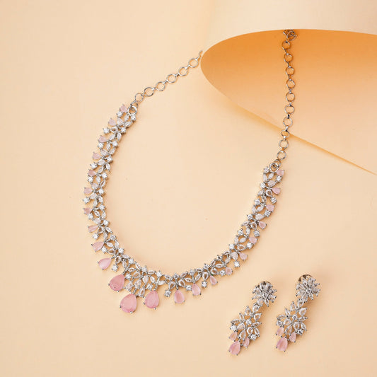Necklace - Cz Elegance Rhodium Necklace - Opal Touch