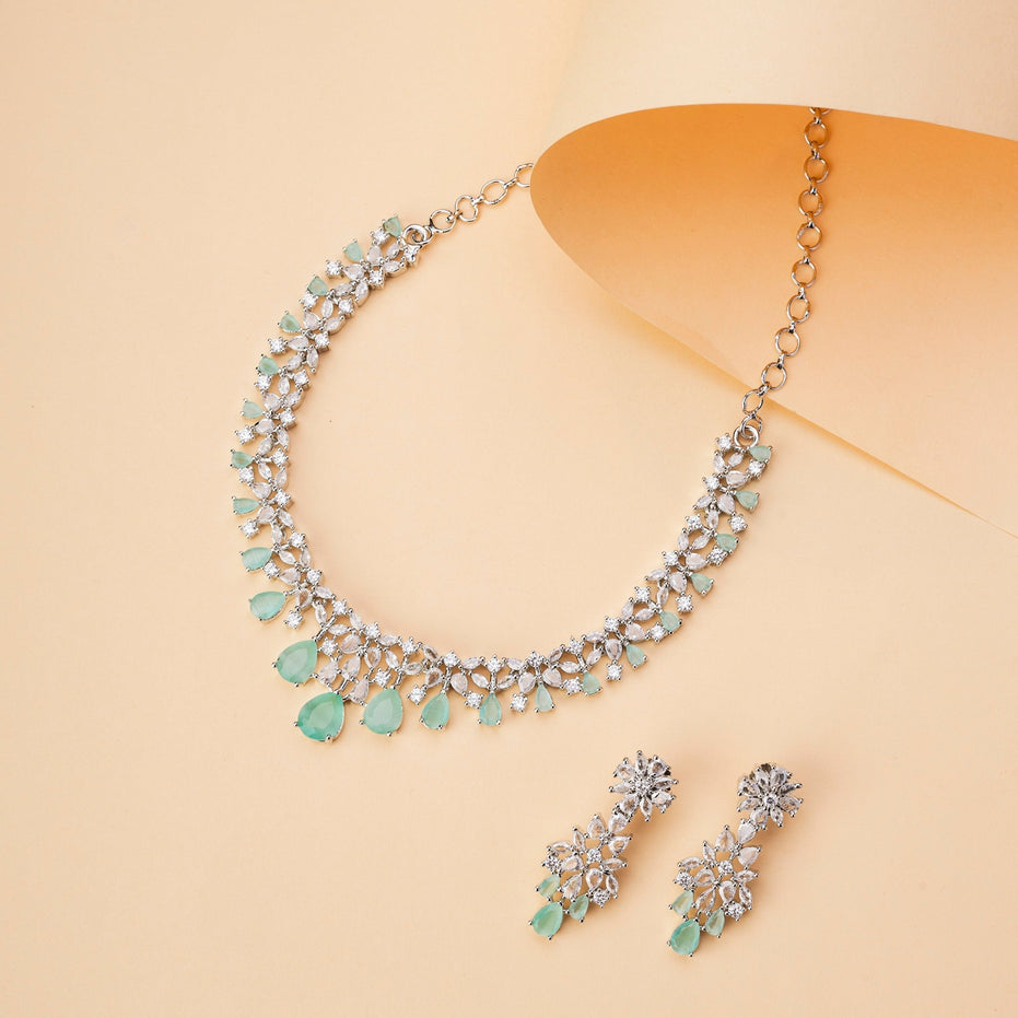 Necklace - Cz Elegance Rhodium Necklace - Opal Touch