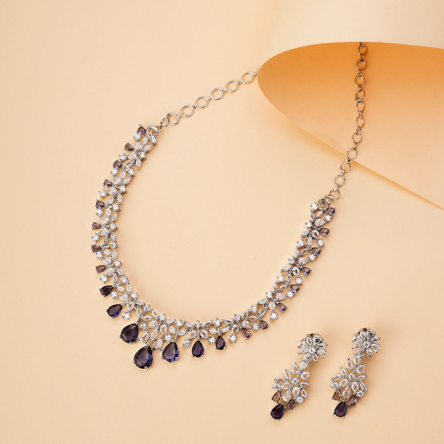 Necklace - Cz Elegance Rhodium Necklace - Opal Touch