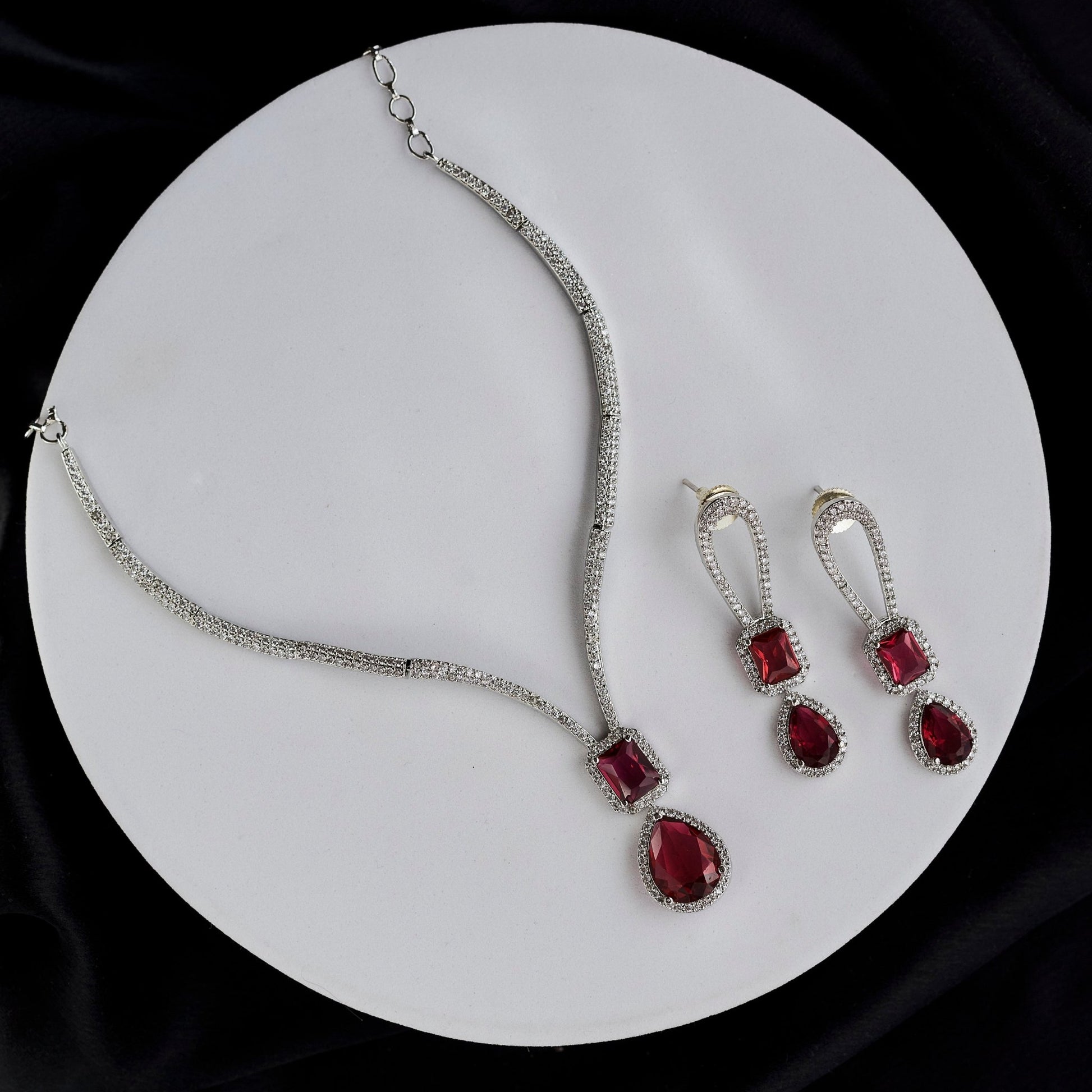 Necklace - CZ Glorious Rhodium Necklace - Opal Touch