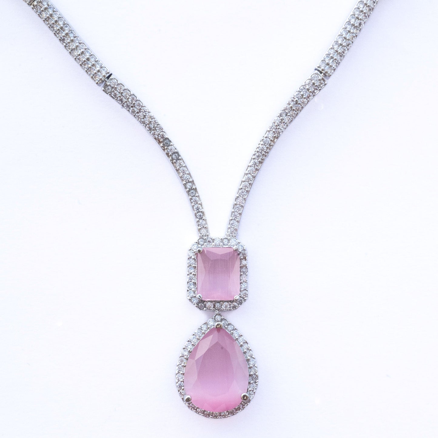 Necklace - CZ Glorious Rhodium Necklace - Opal Touch