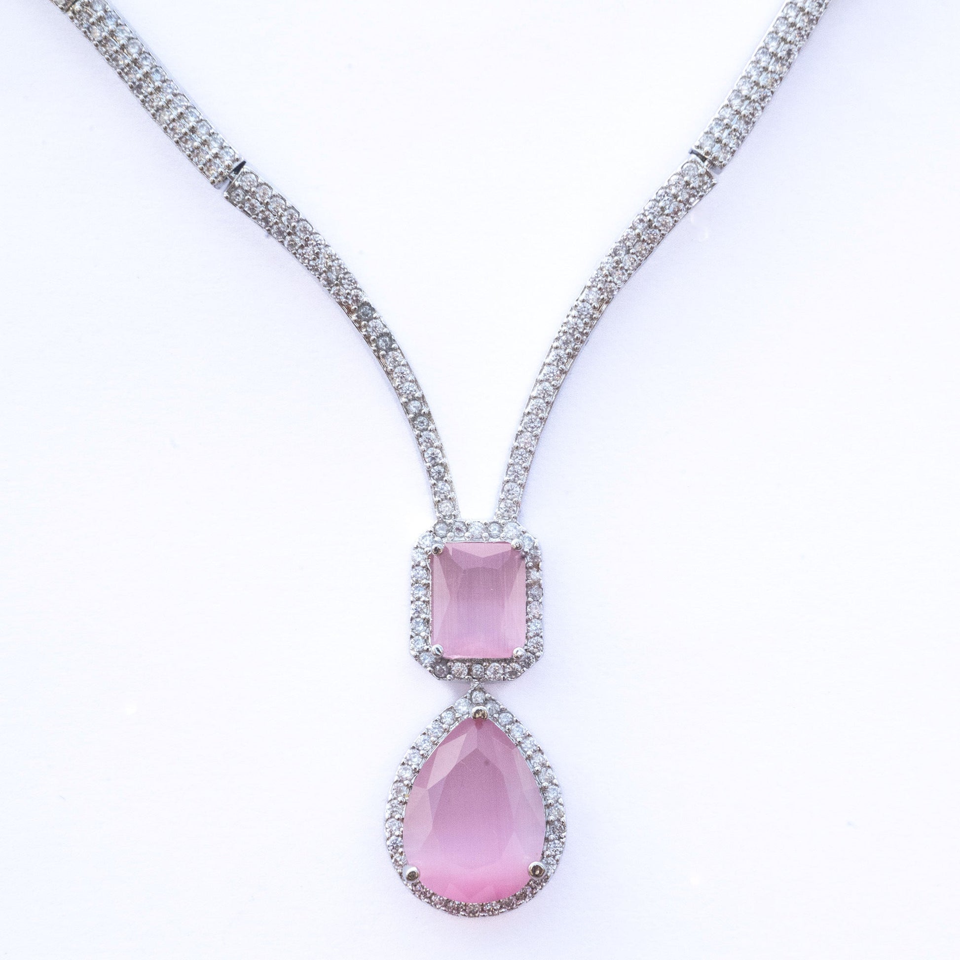 Necklace - CZ Glorious Rhodium Necklace - Opal Touch