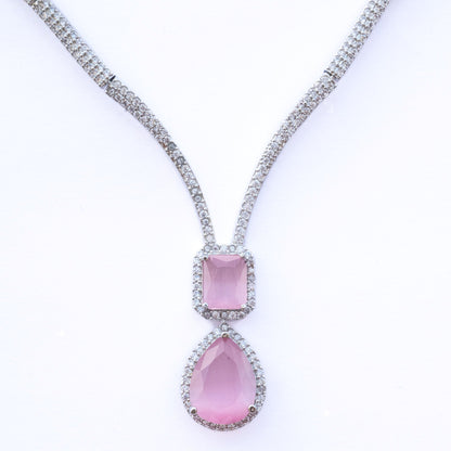 Necklace - CZ Glorious Rhodium Necklace - Opal Touch