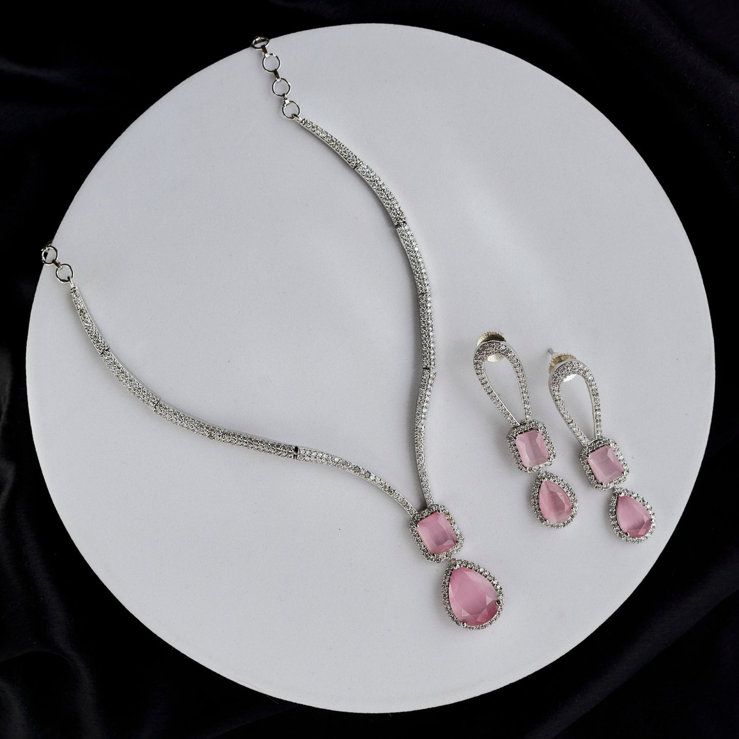 Necklace - CZ Glorious Rhodium Necklace - Opal Touch