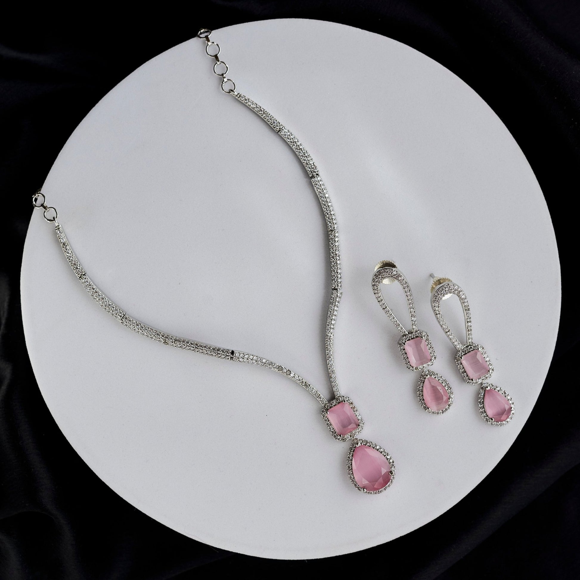 Necklace - CZ Glorious Rhodium Necklace - Opal Touch