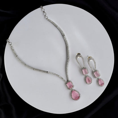 Necklace - CZ Glorious Rhodium Necklace - Opal Touch