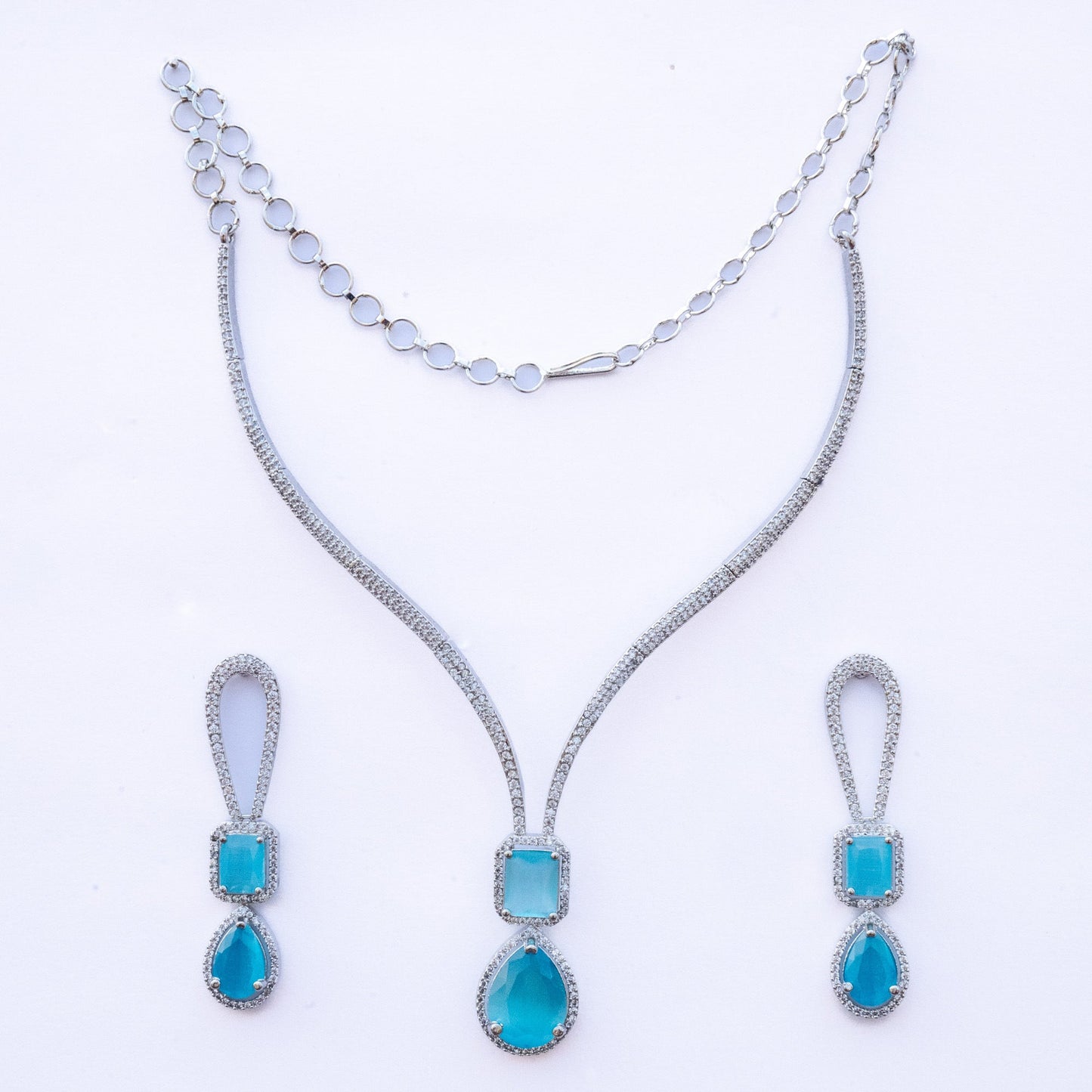Necklace - CZ Glorious Rhodium Necklace - Opal Touch