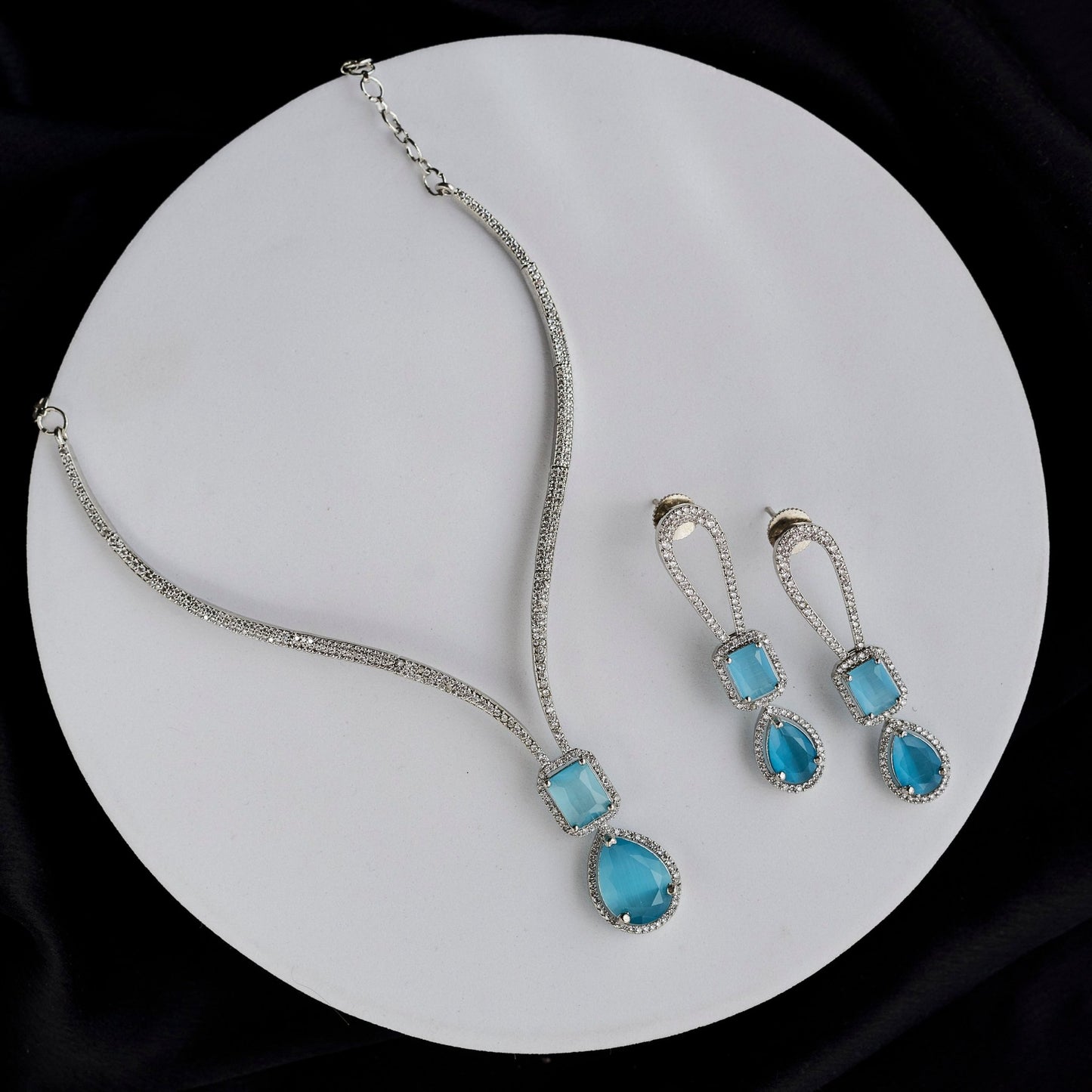 Necklace - CZ Glorious Rhodium Necklace - Opal Touch