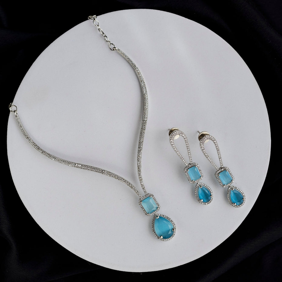 Necklace - CZ Glorious Rhodium Necklace - Opal Touch