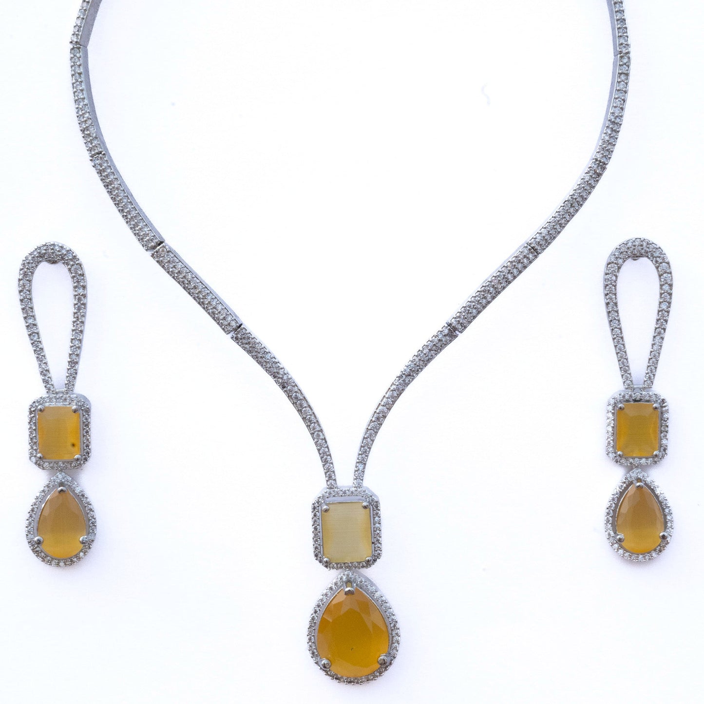 Necklace - CZ Glorious Rhodium Necklace - Opal Touch