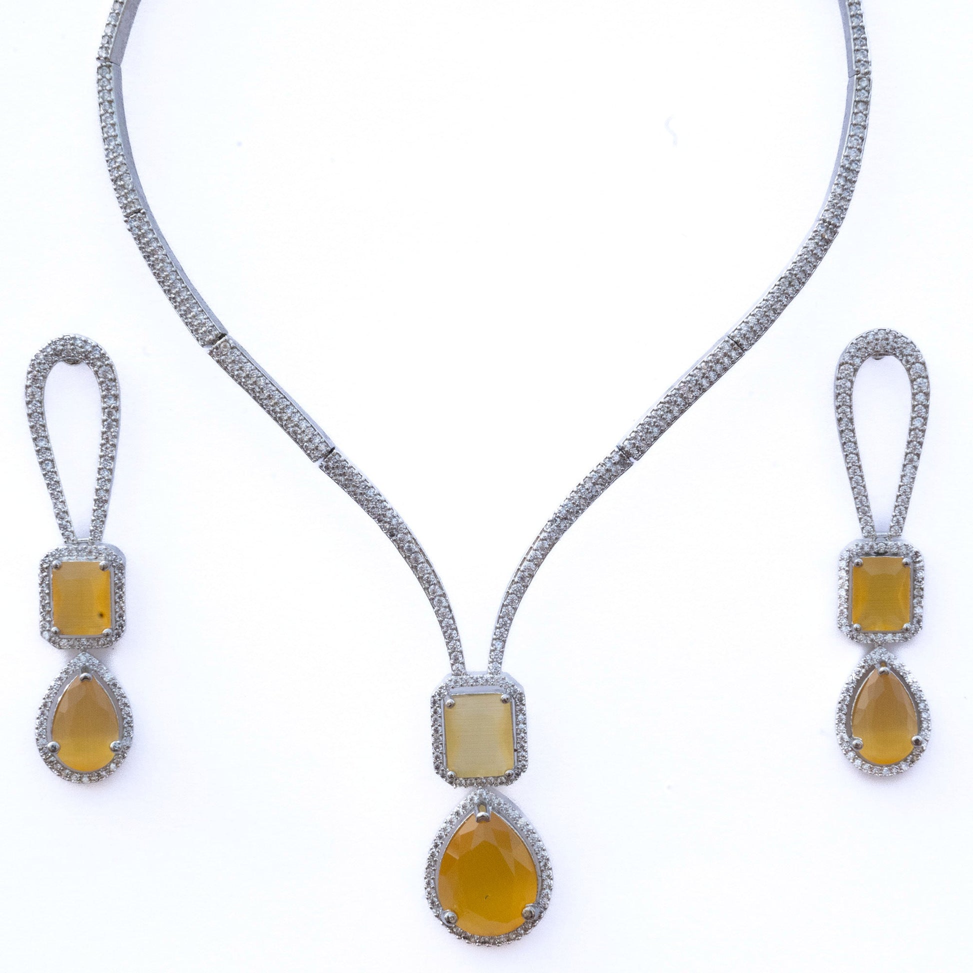 Necklace - CZ Glorious Rhodium Necklace - Opal Touch