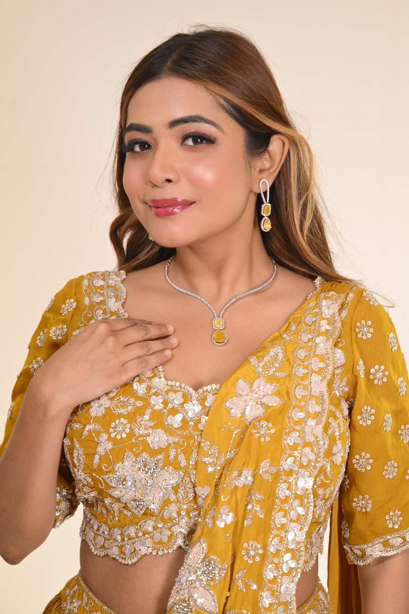 Necklace - CZ Glorious Rhodium Necklace - Opal Touch