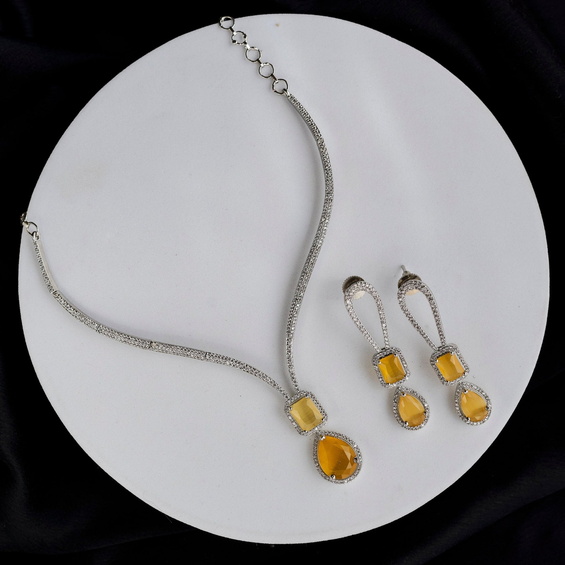 Necklace - CZ Glorious Rhodium Necklace - Opal Touch