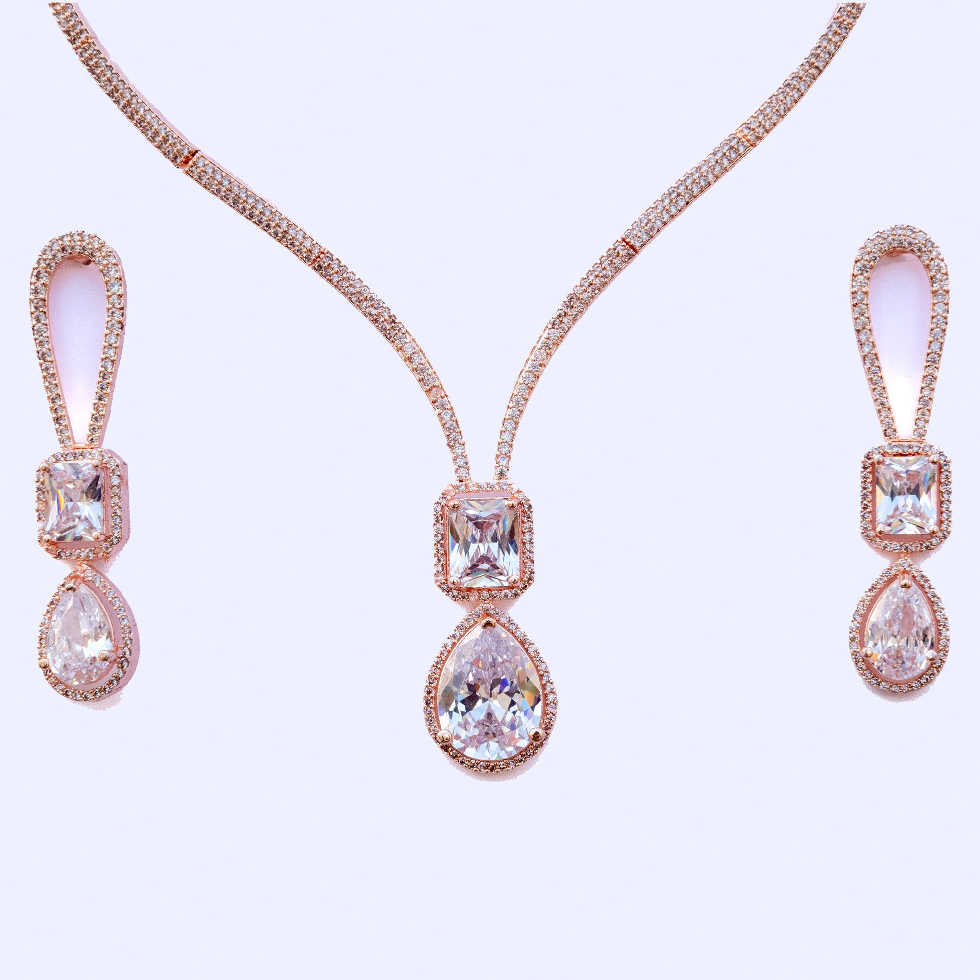Necklace - CZ Glorious Rose Gold Necklace - Opal Touch