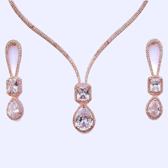 Necklace - CZ Glorious Rose Gold Necklace - Opal Touch