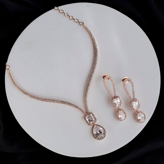 Necklace - CZ Glorious Rose Gold Necklace - Opal Touch