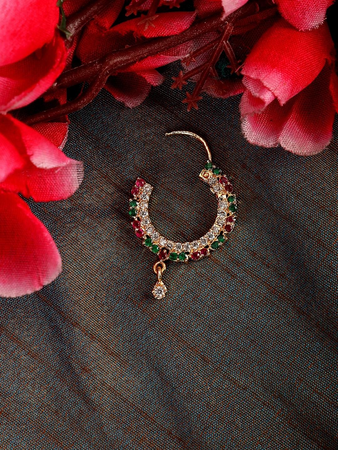 Opal Touch - CZ Studded Leaf Nose Pin - Nose pin