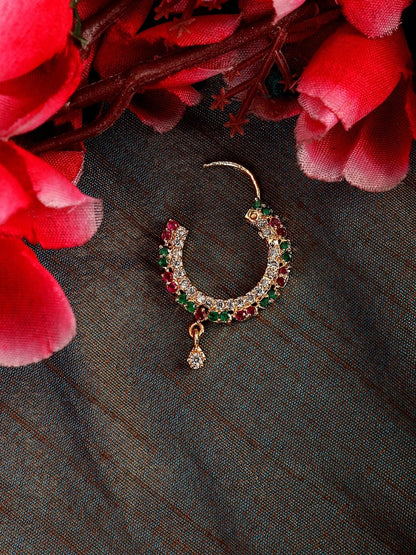 Opal Touch - CZ Studded Leaf Nose Pin - Nose pin