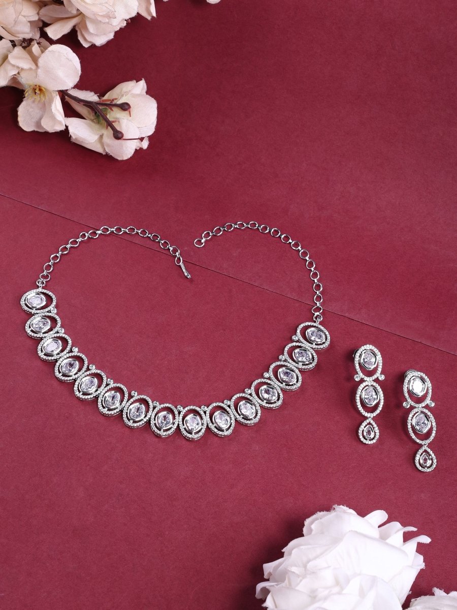 Dainty AD Stone Necklace and Earrings Set - Opal Touch