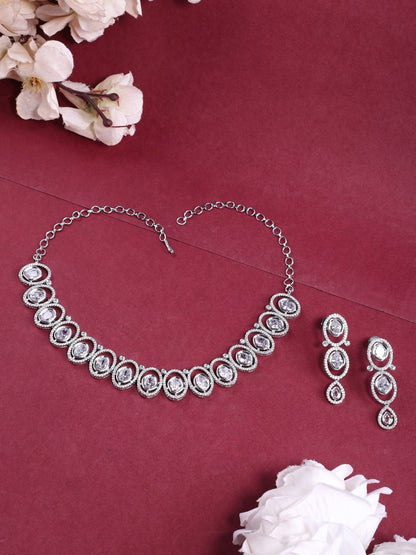 Dainty AD Stone Necklace and Earrings Set - Opal Touch