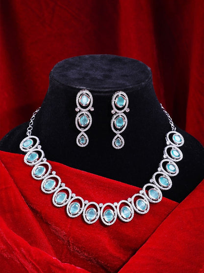 Dainty AD Stone Necklace and Earrings Set - Opal Touch