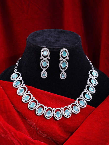 Dainty AD Stone Necklace and Earrings Set - Opal Touch