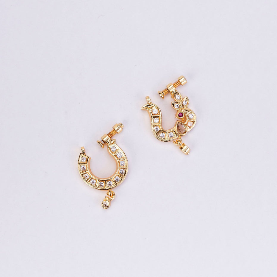 Nose Pin - Dazzling Bird - Shaped Gold Plated Combo Nose Pin - Opal Touch