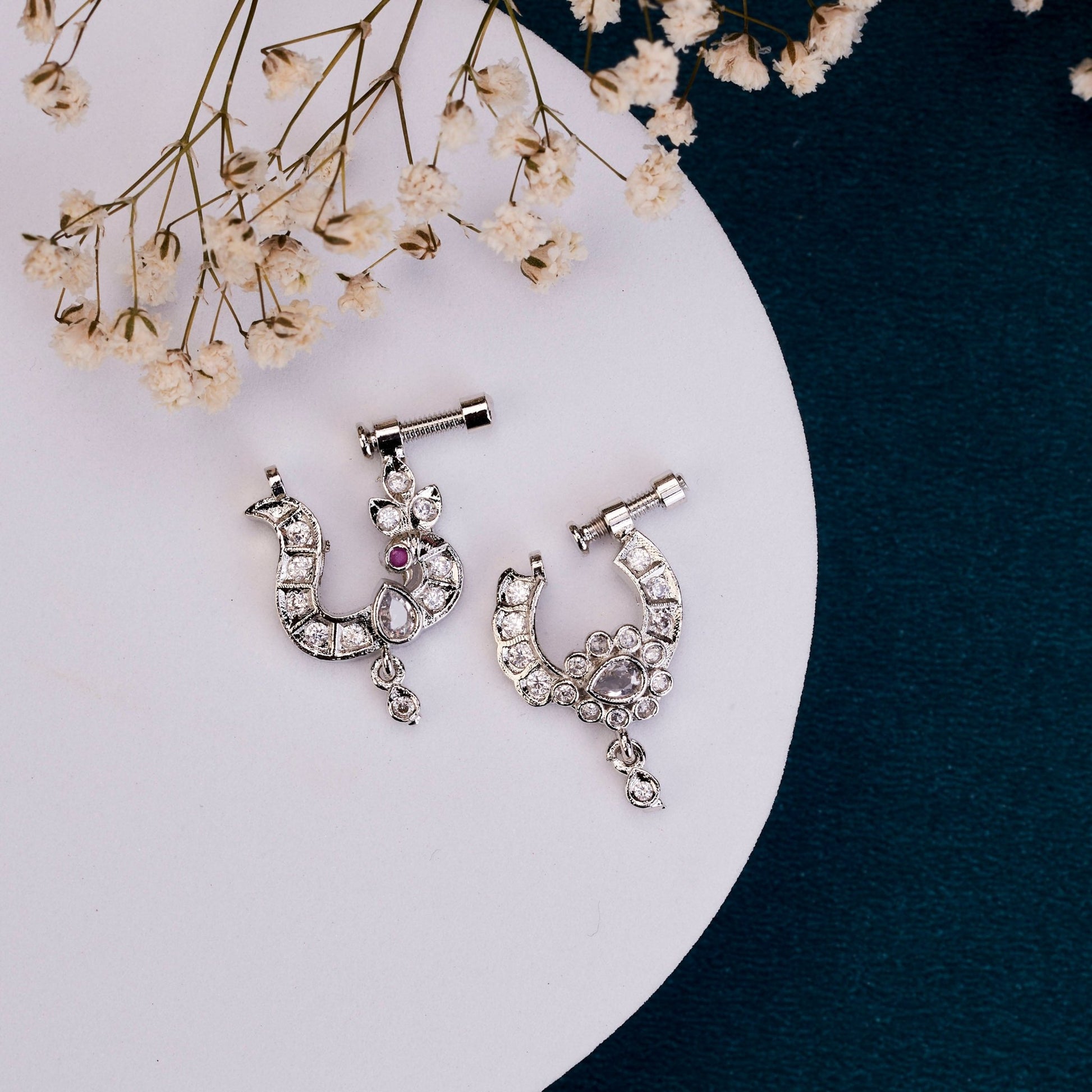 Nose Pin - Dazzling Bird - Shaped Rhodium Plated Combo Nose Pin - Opal Touch