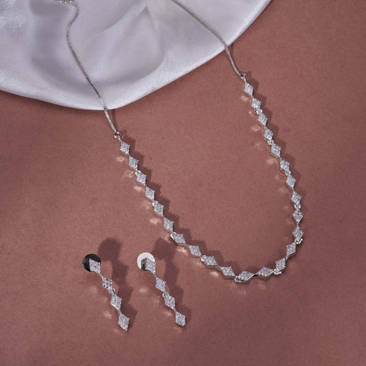 Necklace - Dazzling Glacier Rhodium Plated Necklace Set - Opal Touch