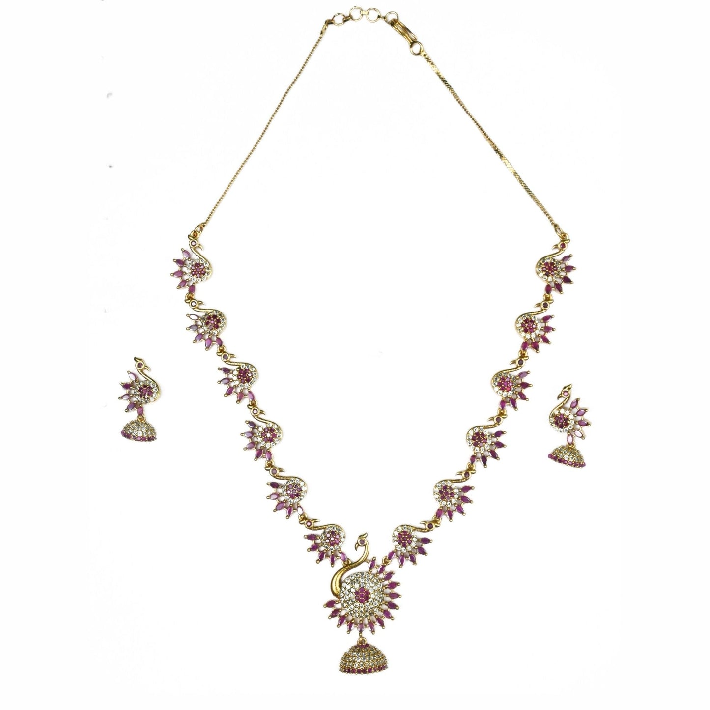 Necklace - Dazzling Peacock Gold Plated Necklace Set - Opal Touch