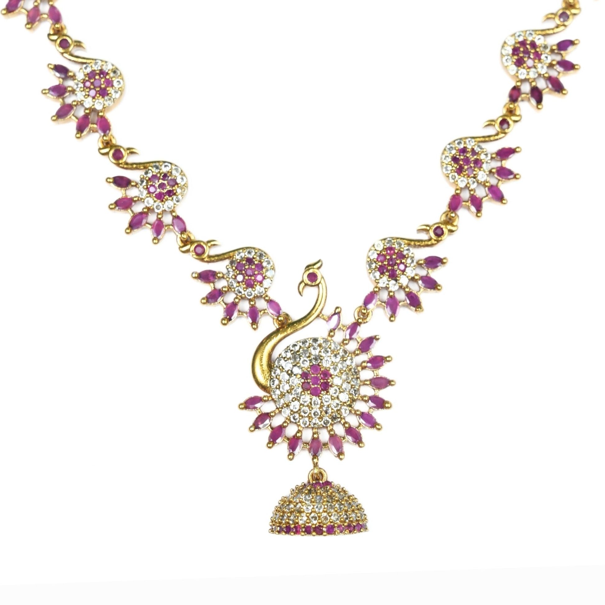 Necklace - Dazzling Peacock Gold Plated Necklace Set - Opal Touch